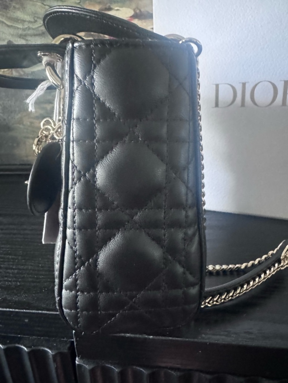 Dior Lady Dior Black Quilted Leather Mini Top-Handle Bag with Gold Hardware - Picture 6 of 11